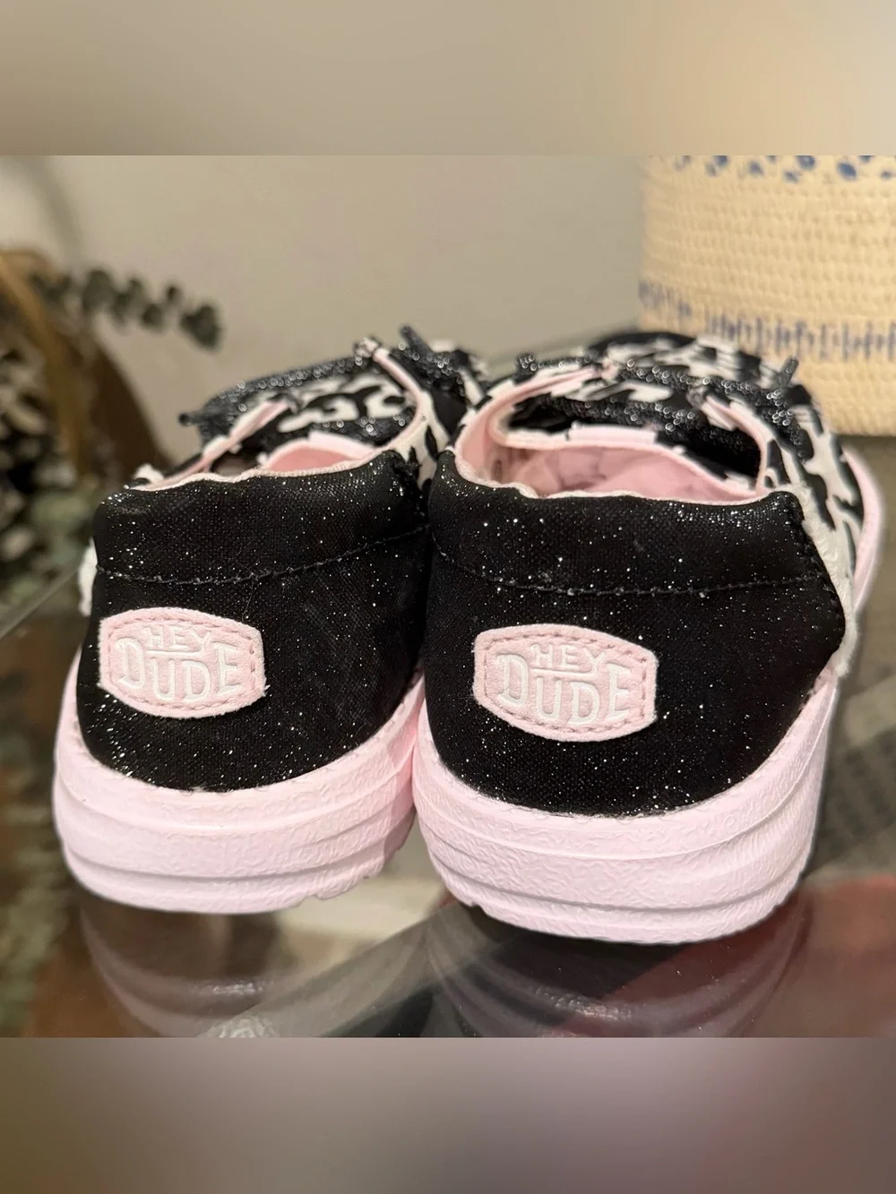 Hey Dude Youth Wendy Cow Print Lace-Up Casual Shoes in Black and White (NWOT)